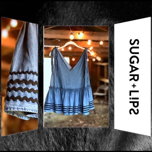 SUGAR LIPS, Jean Tank w/black rickrack - Picture 3 of 10